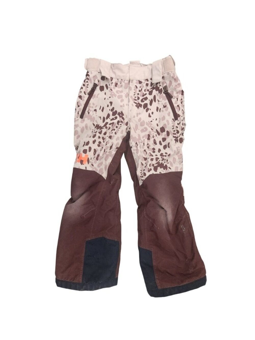 Helly Hansen Kids Snow Pants Brown Leopard Print RECCO Insulated Ski Trousers